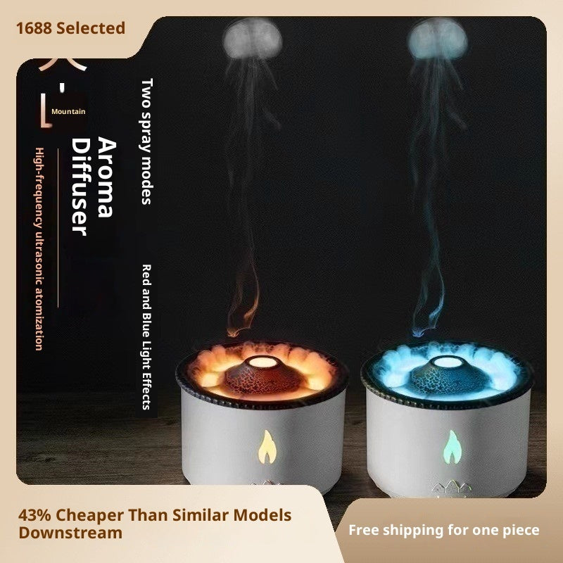 Creative Small Volcano Humidifier Aerosol Dispenser Flame Jellyfish Aroma Diffuser Essential Oil Home Purifier Gift
